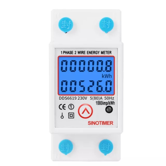 Лічильник електроенергії ватметр на DIN рейку з підсвіткою Energy Meter DDS6619-526L-2