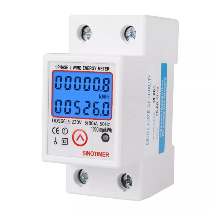 Лічильник електроенергії ватметр на DIN рейку з підсвіткою Energy Meter DDS6619-526L-2