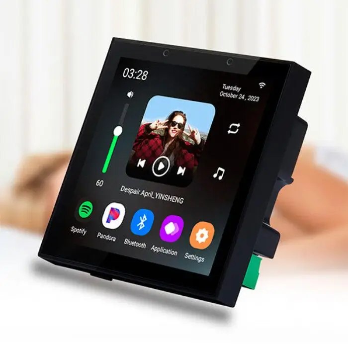 Сенсорна настінна Bluetooth аудіопанель Smart Home TL-86W 4×25 Вт, з IPS-дисплеєм та підсилювачем для стельових динаміків, чорна.