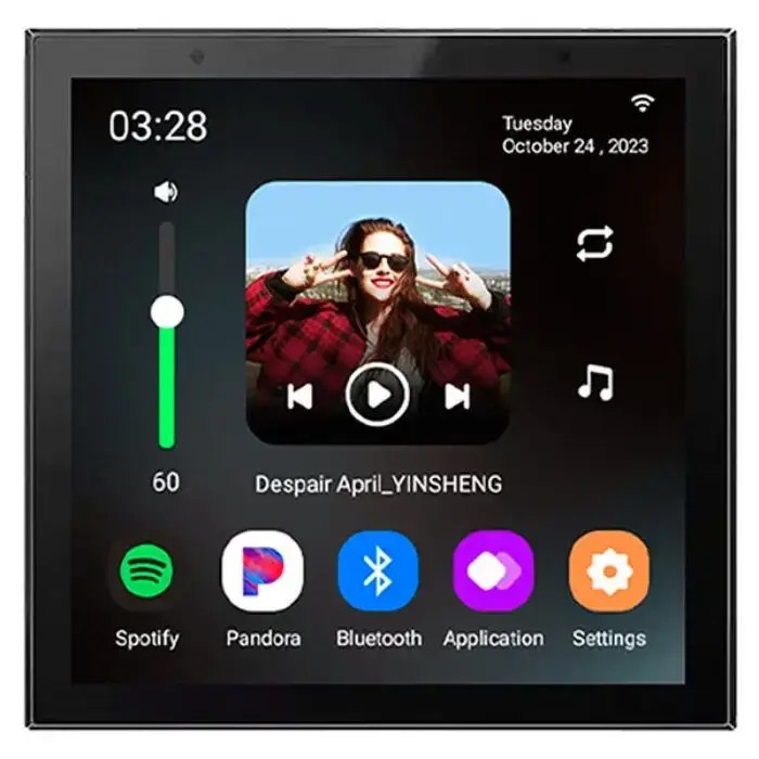 Сенсорна настінна Bluetooth аудіопанель Smart Home TL-86W 4×25 Вт, з IPS-дисплеєм та підсилювачем для стельових динаміків, чорна.