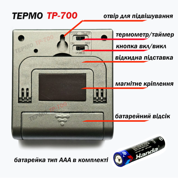 Цифровий термометр для м’яса ТЕРМО TP‑700 з виносним водонепроникним щупом IPX7 для гриля, духовки, коптильні, BBQ