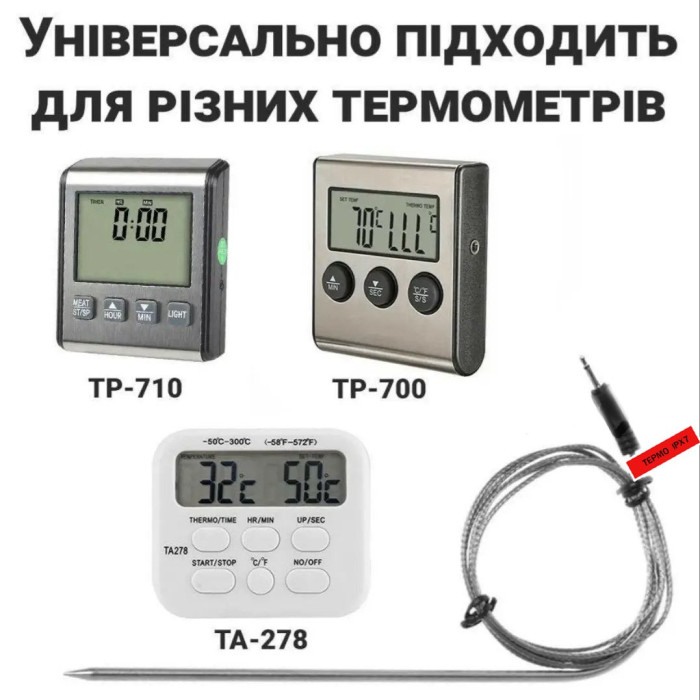 Щуп вологостійкий ТЕРМО IPX7 для термометра ТР-700, ТР-710, TP710s, ТА-278, ТР-600, ТЕРМО-2K– датчик для гриля, духовки, BBQ